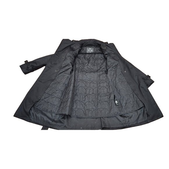 Dawn Levy Black Trench Coat S Removable Quilted Liner Belted Double Double Breas - Picture 13 of 16